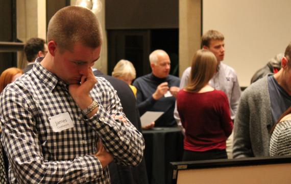 LSJ Student reflecting at the alumni mixer held to honor Timothy Wettack