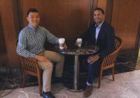 Rob Saka (right), LSJ '09 and privacy attorney at Perkins Coie, LLP, meets with mentee Matt Huang (left), who will graduate next spring.
