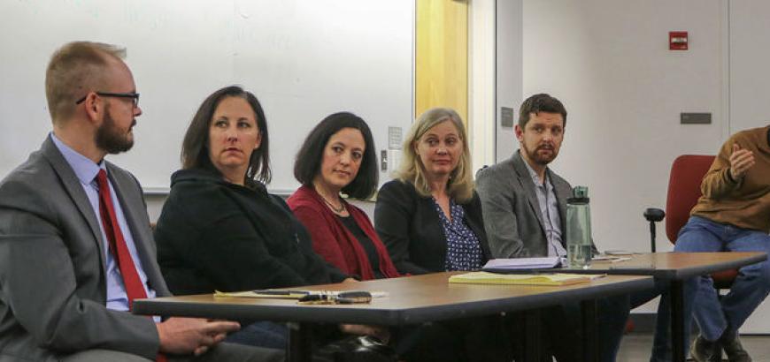 LSJ Director Steve Herbert engages in discussion with a panel of attorneys, public defenders, and documentary filmmakers about the Netflix series &quot;Making a Murderer&quot;. The group had a conversation about the criminal process in the United States.